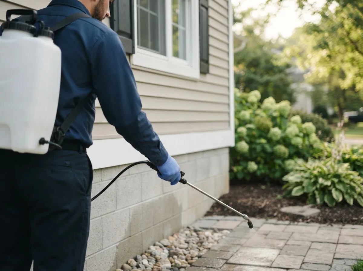 Pest control technician inspecting a home in Trenton, OH